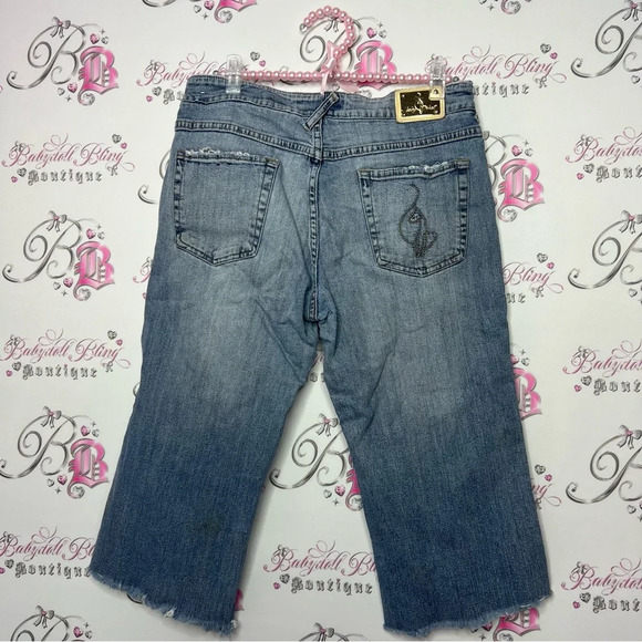 Baby phat capri pants denim jeans cat logo metal gold hardware  y2k 2000s - Picture 2 of 13